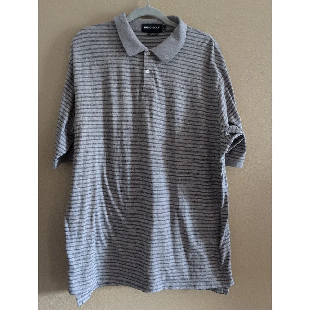 Polo Ralph Lauren Gray Striped Polo Shirt Men's XL Lightweight Puma Cotton GUC